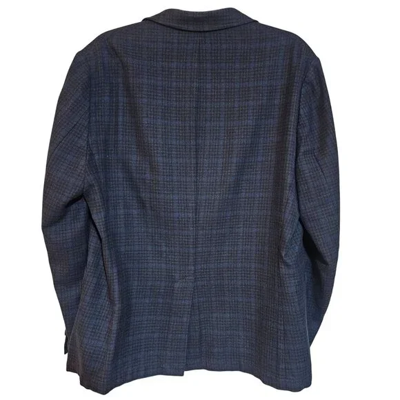 Vince Camuto Mens Large Plaid Blazer Jacket Blue Black Wool
